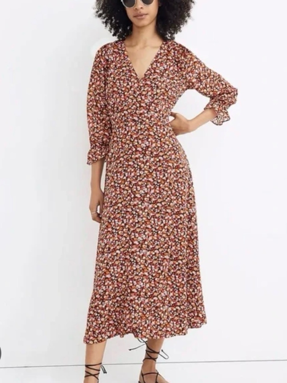 Madewell Rust Floral Maxi Dress with V-Neck